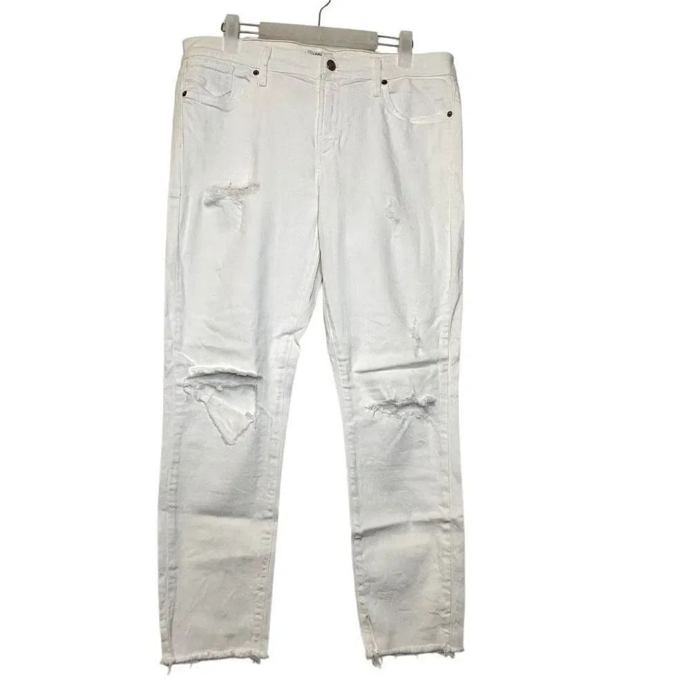 Agolde High Rise Sophie Crop Distressed Stretch Skinny Jeans White Size 32